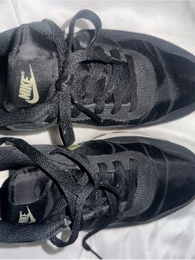 Nike Black Satin Low-Top Sneakers with Subtle Metallic Logo
